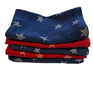 5 Crate & Barrel Star Cloth Napkins Linens Red White & Blue Americana